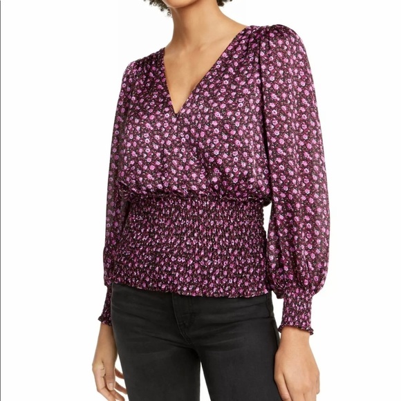 leyden Tops - New Pink Floral Cut Out  V Neck Long SleeveTunic